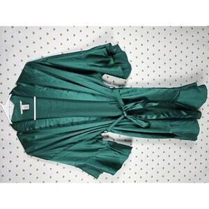 Victorias Secret Satin Silky Robe Emerald Green Tie Front XS SMALL Kimono Ruffle